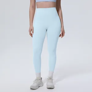 Leggings da yoga azzurri a vita alta con effetto nudo per il fitness e pilates ginnico