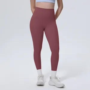 Leggings da yoga senza cuciture a vita alta in rosso scuro per abbigliamento fitness professionale.