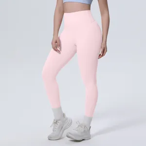 Leggings da yoga rosa a vita alta effetto nuda per il fitness e la corsa sportiva