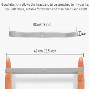 Graues elastisches Silikon-Sportstirnband mit Maßen im gedehnten und entspannten Zustand