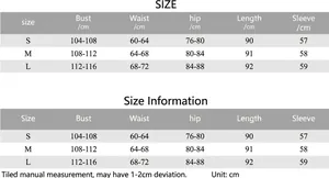 Detailed size chart for European style slim fit lapel shirt dress with measurements