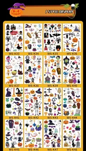 Comprehensive collection of 16 different Halloween cartoon temporary tattoo stickers