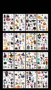 Comprehensive collection of 16 different Halloween cartoon temporary tattoo stickers
