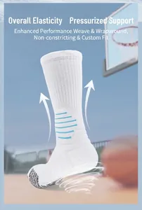 Gros plan de chaussettes de basket blanches avec bandes de compression et semelle rembourrée.