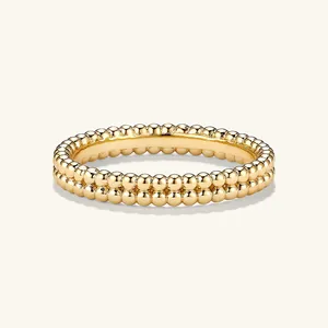 S925 Sterling Silver Double Row Beaded Plain Ring For Women Minimalist Western Geometric Fashion Finger Ring Jewelry Gift