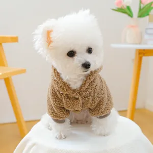 Premium brown sherpa dog jacket warm winter coat for small pets like bichon frise
