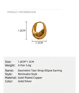 Detailed specifications and dimensions of geometric gold-plated water-drop earrings