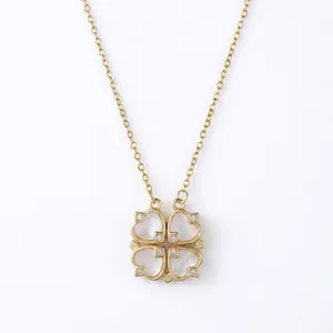 Elegante collar magnético dorado 2 en 1 con colgante de trébol de cuatro hojas y corazón