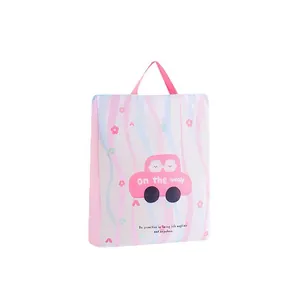 Portable laundry bag with pink cartoon car pattern for washing machine