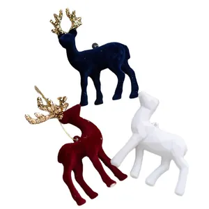 Juego de adornos de renos de Navidad flocados y geométricos para decoración festiva del árbol