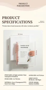 Detailed specifications of A5 transparent PVC 6-ring loose-leaf binder with dimensions