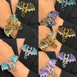 Vintage kleurrijke emaille draak sieradenset inclusief armbanden en speldjes voor dames en heren