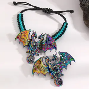 Detailed view of rainbow dragon bracelet and brooch with vibrant metallic finish