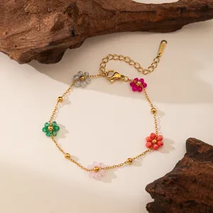 Minimalistische gouden titanium stalen armband met kleurrijke kristallen bloemen voor elke dag