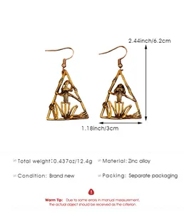 Technical diagram of Gothic skeleton frog earrings showing dimensions and material details