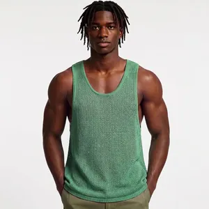 Men Casual Knitted Tank Top Hollow Out Breathable Mesh Vest For Summer Gym Muscle Sleeveless Top Solid Color Streetwear
