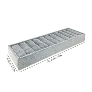 Plateau à bijoux en velours gris de 35x9,5 cm pour bracelets et montres, chic