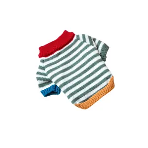 Cozy retro striped pet sweater for dogs and cats featuring a colorful knit design