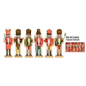 Juego de seis figuras de soldados cascanueces de madera hechas a mano, 13 cm de alto