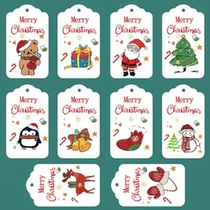 Set of diverse Christmas gift tags featuring festive cartoon illustrations and text