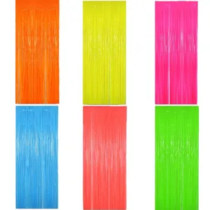 Vibrant fluorescent macaron tinsel fringe curtains for party wall backdrop decoration