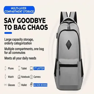 Sac à dos gris grande capacité avec compartiments de rangement pour le trajet