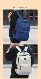 Sac à dos de voyage décontracté grande capacité pour hommes en bleu et gris foncé