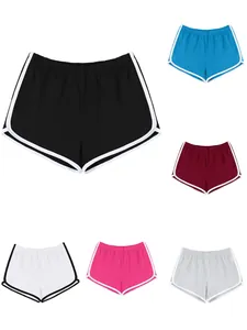 Damen Casual Sport Shorts Hohe Taille Atmungsaktiv Delfinsaum Laufen Yoga Strand Polyester Shorts Kontrastbesatz Unten
