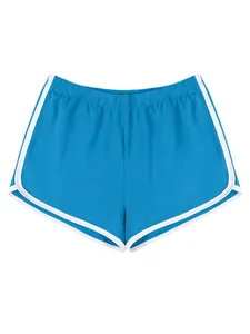 Blaue Damen Sportshorts mit weißem Kontrastrand zum Laufen, Yoga und Strandurlaub