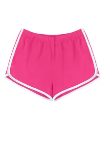 Sportliche pinkfarbene Laufshorts für Damen mit stylischem weißem Kontrastpaspel-Detail