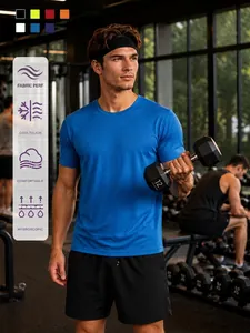 Men Quick Dry Athletic T-Shirt Breathable Mesh Workout Top Short Sleeve Running Gym Tee Solid Color Breathable Sportswear