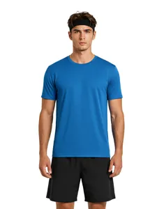 Men's breathable quick-dry blue crew neck sports T-shirt for fitness and running workout