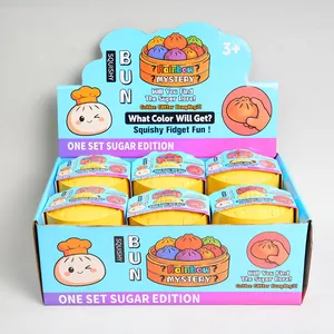 Full retail display box set of 6 colorful maltose bun squishy fidget toys in steamers