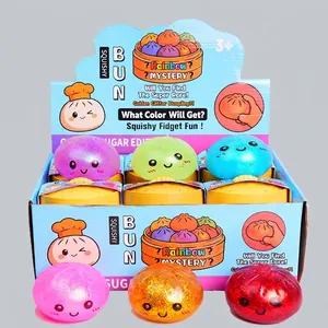 Colorful glitter maltose squishy bun decompression toy set with steamers in display box