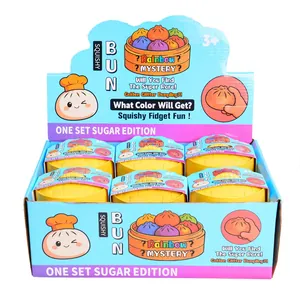 Maltose glitter squishy bun fidget toy set with yellow steamers for stress relief