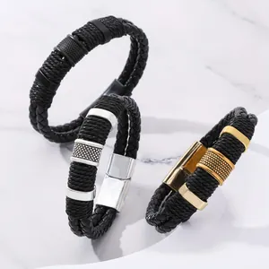 Handcrafted braided men's bracelet featuring silver and gold metal magnetic clasps