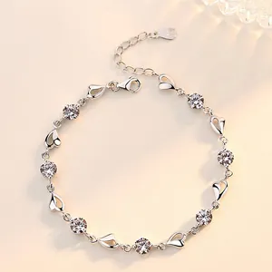 Bracelet en Forme de Cœur Plaqué Argent Style Coréen pour Femmes Style Forêt Artistique Cristal Bleu Zirconia Bijoux Doux Cadeau