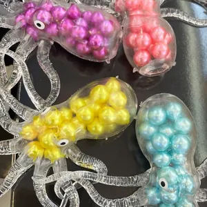 Simulated Octopus Bead Squishy Toy Transparent Decompression Stress Relief Sensory TPR Squishy Toy For Kids Adults