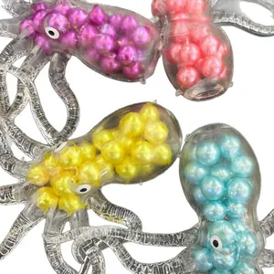 Set of four colorful TPR octopus squeeze toys filled with water beads for anxiety and stress relief