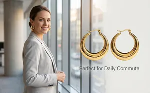 18K gold plated stainless steel hollow hoop earrings perfect for business commute