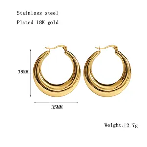 Measurement detail of 18K gold plated stainless steel chunky hoop earrings for women