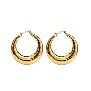 Classic minimalist chunky 18K gold plated stainless steel hollow hoop earrings for women