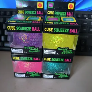 Colorful cube squeeze balls sensory stress relief toys with glitter diamond texture