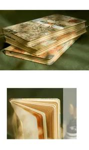 Macro detail of retro A5 notebook showing kraft paper pages and vintage cover