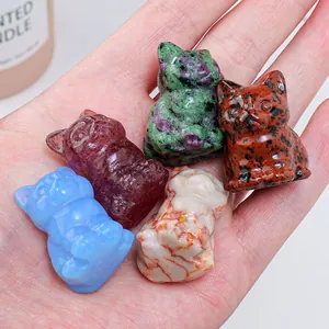 Hand-carved natural crystal fortune cat figurines for creative desk decoration