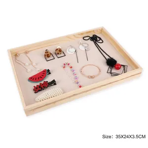 Plateau de présentation de bijoux en bois avec doublure beige pour accessoires