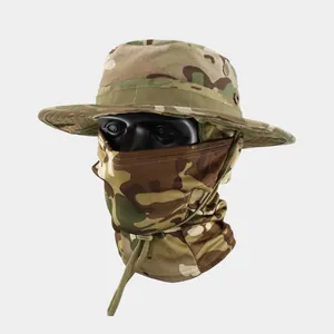 Tactische Camouflage Boonie Hat Set Met Mesh Bivakmuts Polyester Outdoor Vissen Zonbescherming Ademende Brede Rand Vissershoed Voor Heren