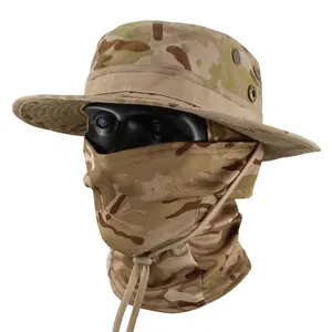 Camouflage tactische boonie hoed met gezichtsmasker voor zonbescherming en vissen