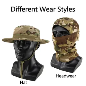 Tactische camouflage boonie hoed en bivakmuts set voor vissen en zonbescherming buiten