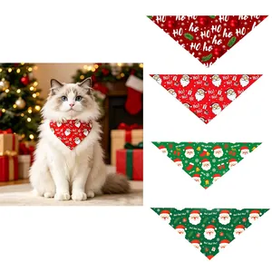 Festive Christmas pet bandana set featuring Santa Claus patterns for cats and dogs.